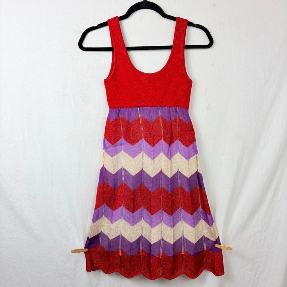 Vintage‎ Y2K Bebe Babydoll Knit Dress Sz Small Chevron Sleeveless Mesh Skater